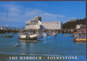 The Harbour and Hotel Burstin Folkstone Postcard / Salmon