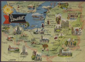 MAP OF SOMERSET Postcard 1964  by DENNIS