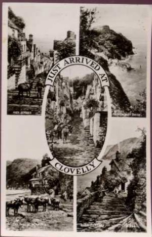 Just Arrived at Clovelly Postcard by Valentine