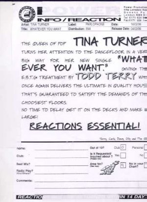 Tina Turner - What Ever You Want - UK Promo 12" Single