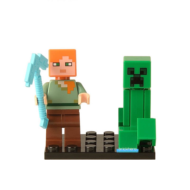 LEGO Compatible Minecraft Alex with Creeper Custom Printed Minifigure Brick Toys Gift