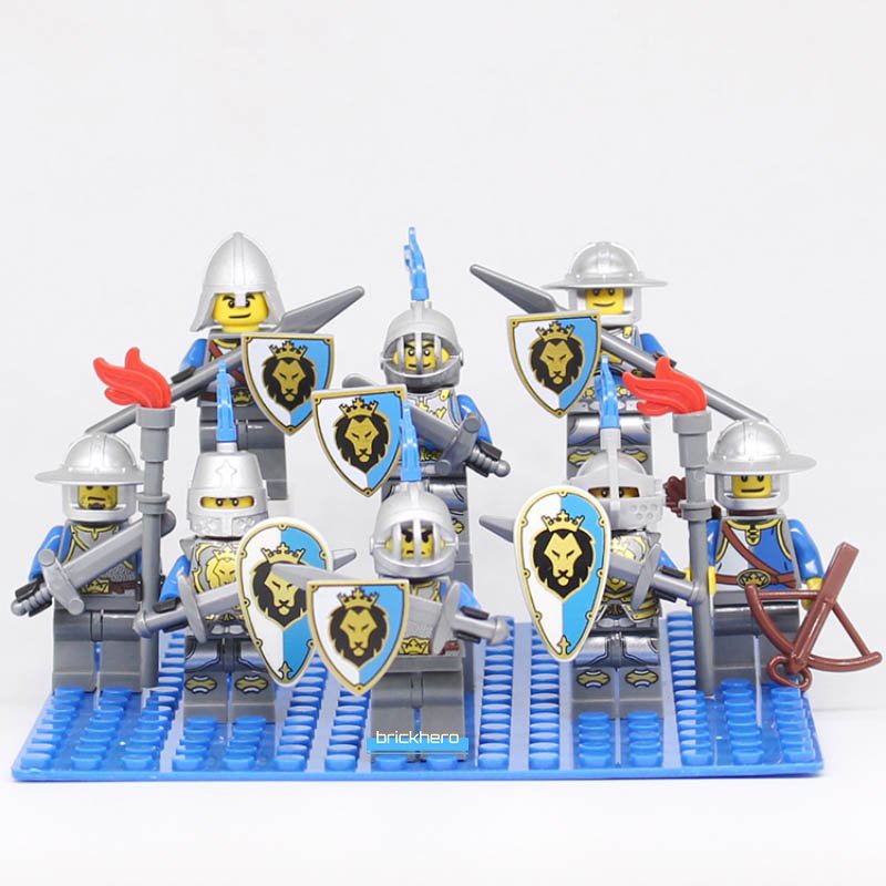 Castle Fantasy Era Blue Lion Knights Lego Custom Minifigure Brick Toys Set 8Pcs