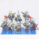 Castle Fantasy Era Blue Lion Knights Lego Custom Minifigure Brick Toys Set 8Pcs