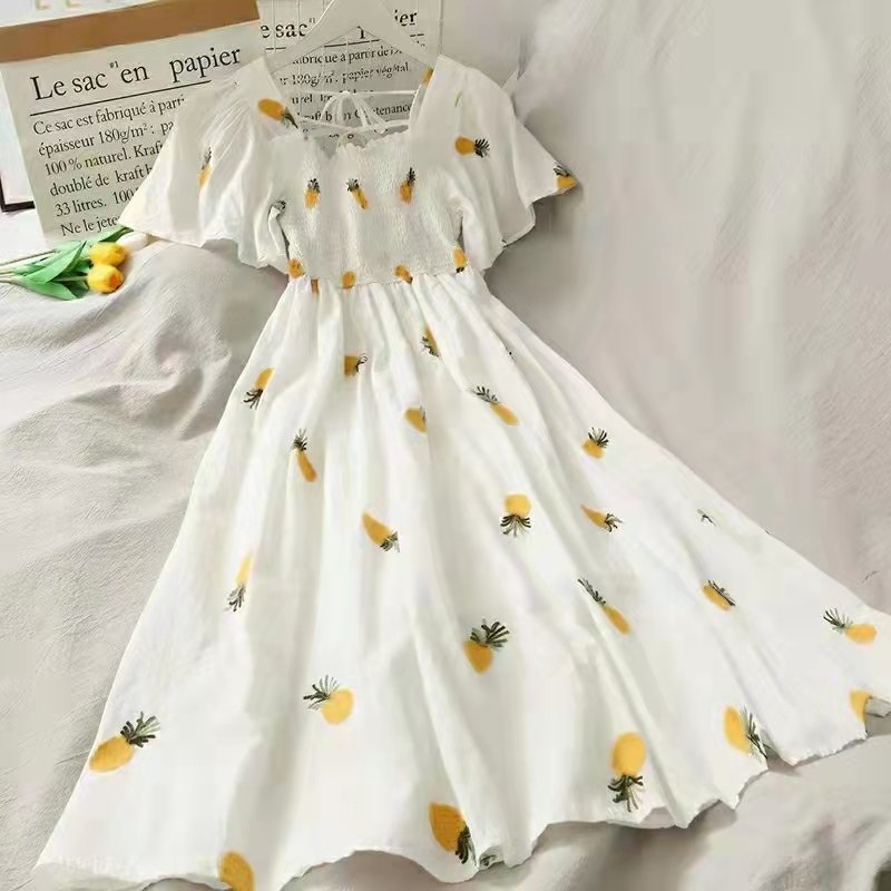High-waisted suspender mid-length skirt with printed temperament