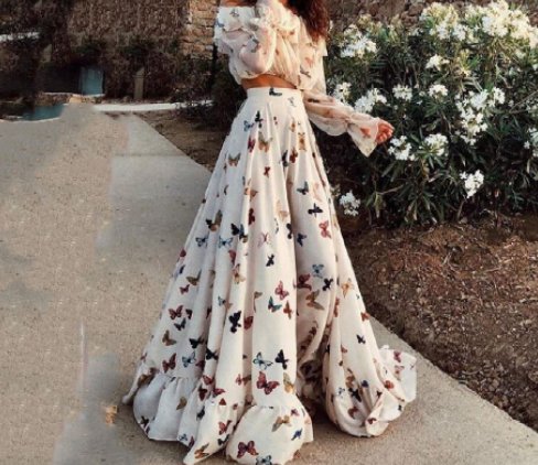 Butterfly Print Two-Piece Boho Maxi Maxi Beach Dress