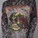 CHRISTIAN AUDIGIER RHINESTONE Skull & Roses Thermal T Shirt, M Medium