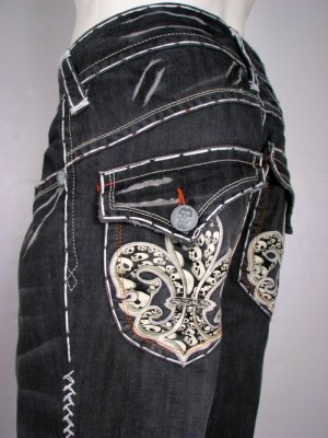 LAGUNA BEACH JEANS Redondo Beach BLK SKULL FLEUR, 36 x 34, New With All Tags