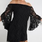 Elan Lace Black Off Shoulder Tunic Top Mini Dress, Swim Cover Up Small S New $89