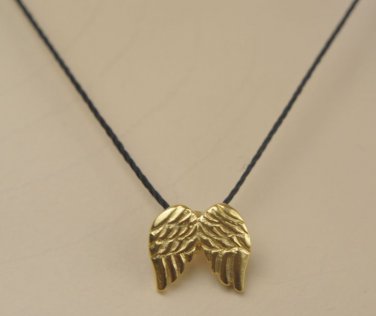 Dogeared Necklace Gold Angel Wing Make A Wish Black Silk 18 inch New With Card