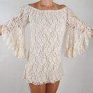 Elan Lace Natural Ivory Off Shoulder Tunic Top, Mini Dress, Small S, New $89