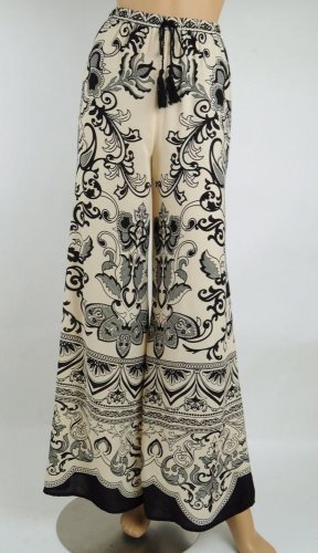 Flying Tomato Palazzo Pants Cream Black 'Versailles' Boho Paisley, New, M Medium