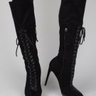 Bebe Boots Black Lace Up Corset Style Knee High, Shoes, 6.5, 6 1/2, Last 1