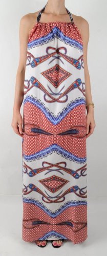 Elan Maxi Goddess Dress, Boho Scarf Print, Halter Tie Back, Small S, New, $120