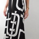 Elan Maxi Hi Low Dress, Buckle Print, Black White Halter Tie Back Medium M, $100