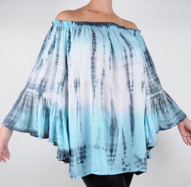 Elan Resort Tunic Top Feather Turquiose Off Shoulder Cover Up, 1 Size fits S M L