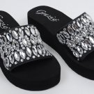Grazie Sandal Slide Jeweled Jambeau Bling Black Leather Upper Wedge Shoes 6 - 11
