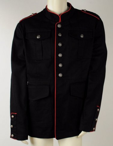 Tripp NYC Military Jacket Black Red Steampunk Goth Army Officer Pea Coat, M