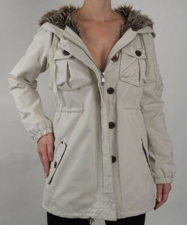 Odd Molly Coat New 364 Winter White Faux Fur Lined, Jacket L, Large 3