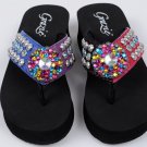 Grazie Flip Flop Shoes LINEAL Blue Black Fuscia Purple Crystal Wedge Sandal 6-11