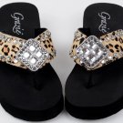 Grazie Flip Flop Thong Shoes MYRA LEOPARD Crystals Bling Leather Sandal 6 - 11