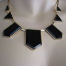 House Of Harlow 1960 Necklace 5 Stations Triangle Black Resin, New, Dust Bag