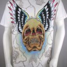 Christian Audigier T Shirt Men New Cream Off White Rhinestone Skull XL Chest 44"