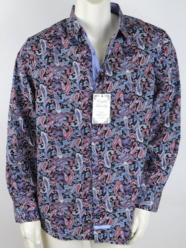 English Laundry by Christopher Wicks Black Paisley Mens Dress Shirt, L, Large