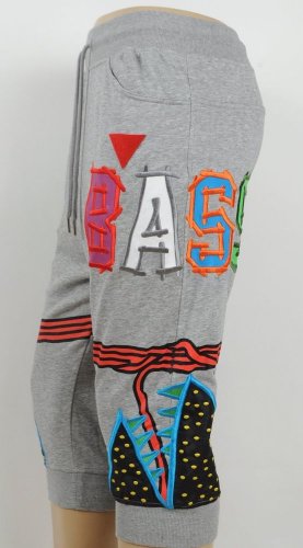 Bass By Ron Bass Gray 3/4 Sweat Pants, Leatherette Patches M, Waist: 30-32"