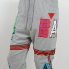 Ron Bass Gray 3/4 Sweat Pants, Leatherette Patches Embroidery, 2XL, 36-38" Waist