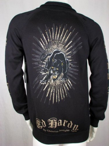 Ed Hardy Track Jacket Men Black Panther Studded Zip Sweater, XL, New With Tags