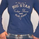 Big Star Jeans T Shirt Long Sleeves, Navy Blue, S Small, New, Retail $59