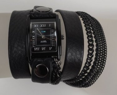 La Mer Collections Watch Leather Chains Onyx Multi Chain Back Wrap and Gift box