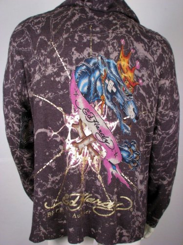 Ed Hardy Hoodie Jacket Sweater Collector's Item New Panther Studded Dark Grey, L