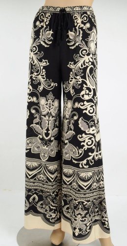 Flying Tomato Palazzo Pants Black Casablanca Boho Paisley Hippie, New, L Large