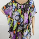 One World Beach Resort Caftan Tunic Top Cover Up, Black Butterflies, Studded, L