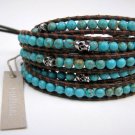 Chan Luu Bracelet New Turquoise Silver Skulls Brown Leather Wrap & Dust Bag