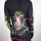 Ed Hardy Hoodie Zip-Up Jacket Sweater New Rhinestone Black Geisha, XS