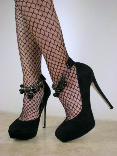 Bebe Shoes Black Quilted Suede Jeweled Chains Ankle Heel 5.5, 5 1/2, Last 1