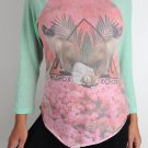 Wildfox Couture Siamese Cats Raglan Pink And Mint Hamptons T Shirt, Top, S Small