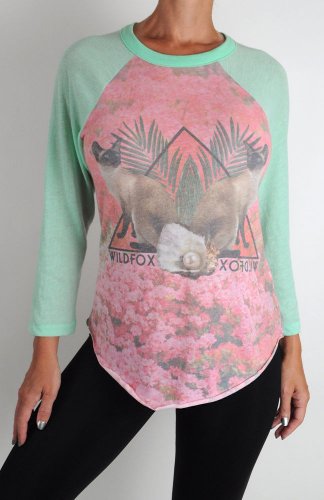 Wildfox Couture Siamese Cats Raglan Pink And Mint Hamptons T Shirt, Top, S Small
