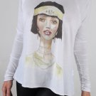 Wildfox Couture T Shirt, 20's Flapper Girl Character, New White Oversized Top XS