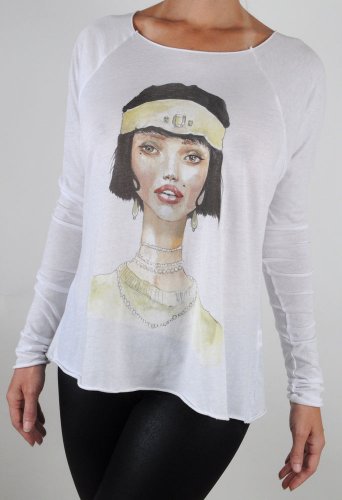 Wildfox Couture T Shirt, 20's Flapper Girl Character, New White Oversized Top XS