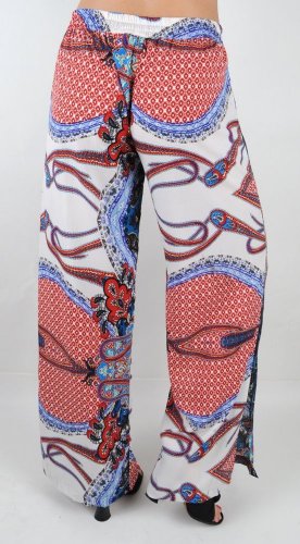 Elan Palazzo Pants Boho Scarf Print Bottom Side Slits Wrinkle Resistant, Small S