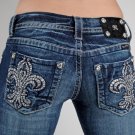 Miss Me Jeans Fleur De Lis Studs, Crystals, White Embroidery Boot Cut, New, 27