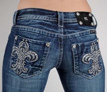 Miss Me Jeans Fleur De Lis Studs, Crystals, White Embroidery Boot Cut, New, 27