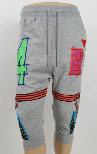 Bass By Ron Bass Gray 3/4 Sweat Pants Leatherette Patches L Large, Waist: 32-34"