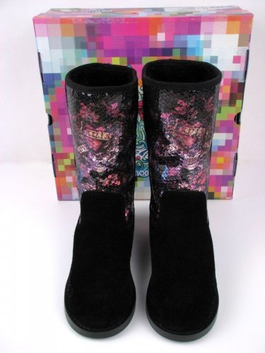 Ed Hardy Boots Shoes Black Sequined Love Kills Slowly, 5, Very Rare, Last One!