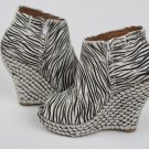 Jeffrey Campbell Shoes Zebra Fur Tick Wedge Size USA 9, Silver Studded, Rare