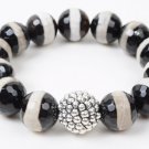 Simon Sebbag Stretch Bracelet 925 Silver Prosecco and Striped Black Agate Beads