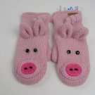 Knitwits DeLux Mittens New Pink Pig Piggy Wool Animal Gloves, Adult size, Unisex